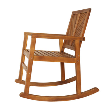 Ned Modern Chevron-Back 300-Lbs Support Acacia Wood Patio Outdoor Rocking Chair - JONATHAN Y